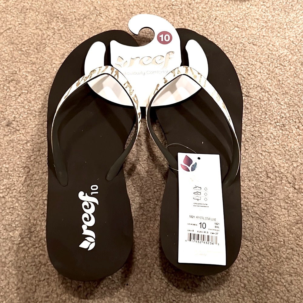 Reef Size 10 Krystal Star Luxe Flip Flops NEW w/tags